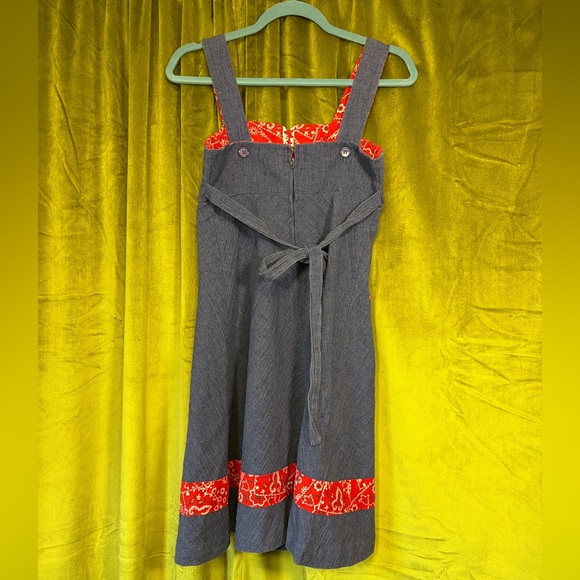 Vintage 1970s Blue & Red Handkerchief Print Lace Up Mini Dress. Size XS - Picture 8 of 8